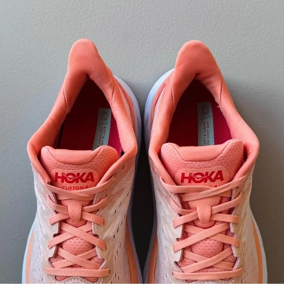 Hoka Women's ONE ONE Clifton 8 Running Shoe in Cantaloupe/Silver Peony Size 9.5 - Picture 10 of 15